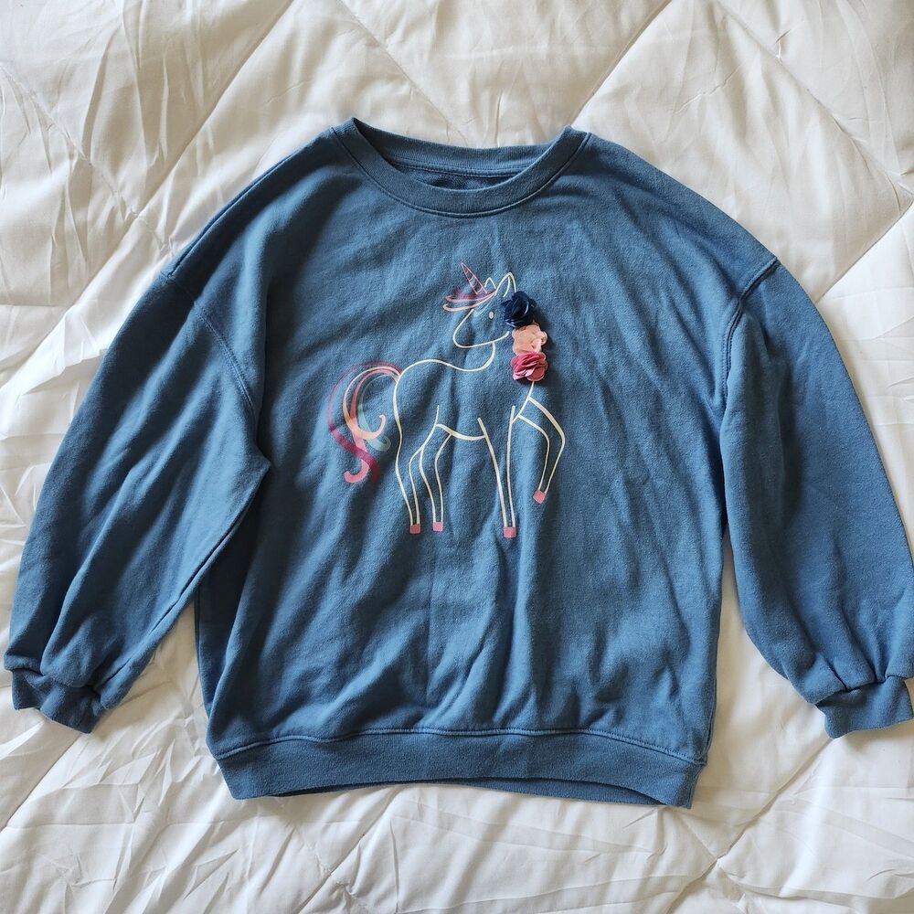 365 Kids from Garanimals Girls Blue Unicorn Graphic Sweatshirt Size 8